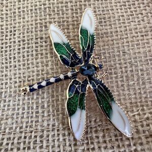 Beautiful Enamel Dragonfly Brooch Gold Tone Pin Insect Wings Great Vintage Vibe